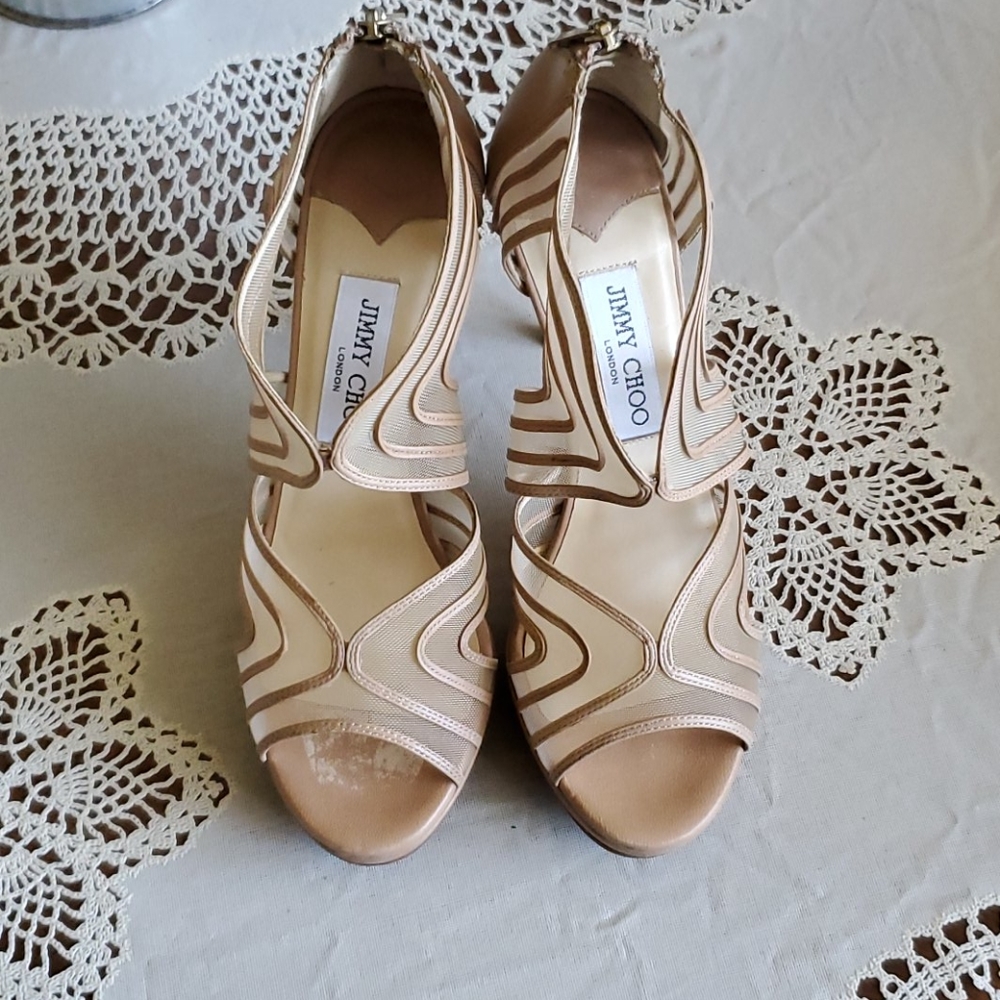 Jimmy Choo beige mesh heels